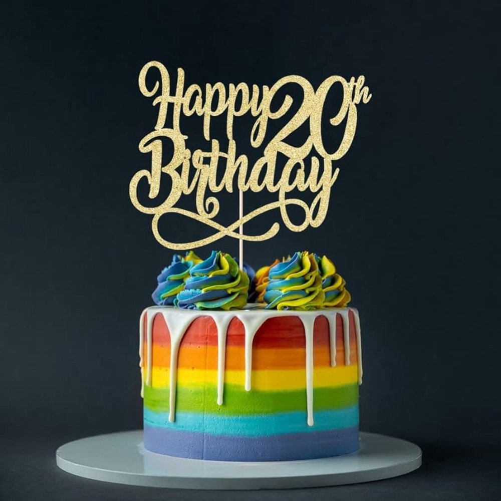 Gold/Rhinestone Happy Birthday Cake Topper